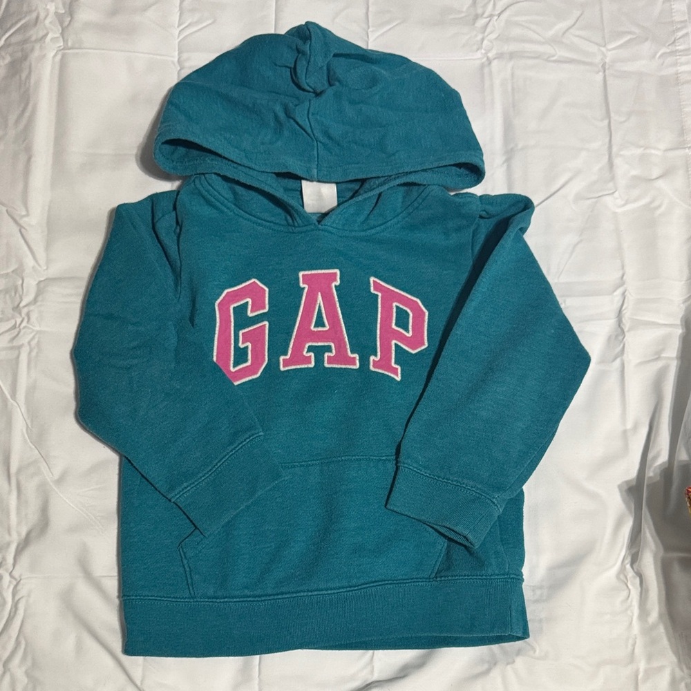 GAP Kids Blue Hoodie with Pink Lettering